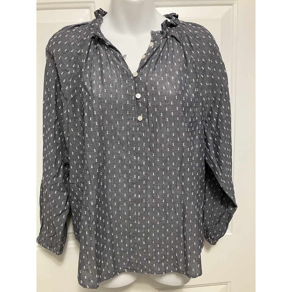 Ann Taylor LOFT Peasant Shirt Women's Size Small Boho Chambray Blue/Gray‎